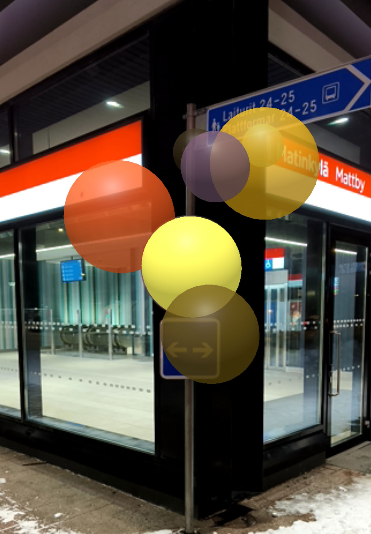 ORB lisätyn todellisuuden teos lumisessa talvimaisemassa Myllypurossa