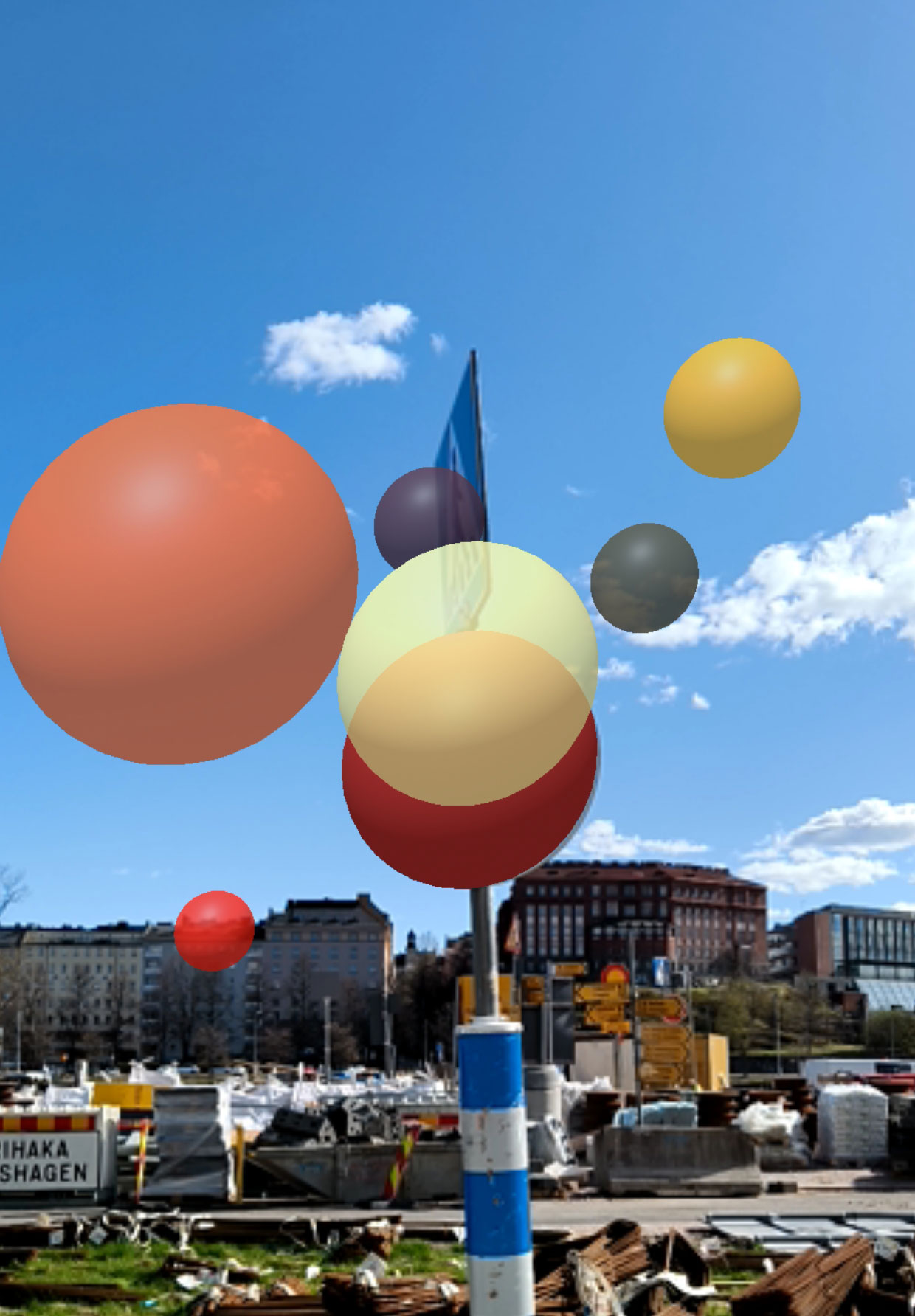 ORB virtuaaliveistos älypuhelimella kuvattuna Myllypurossa 2023